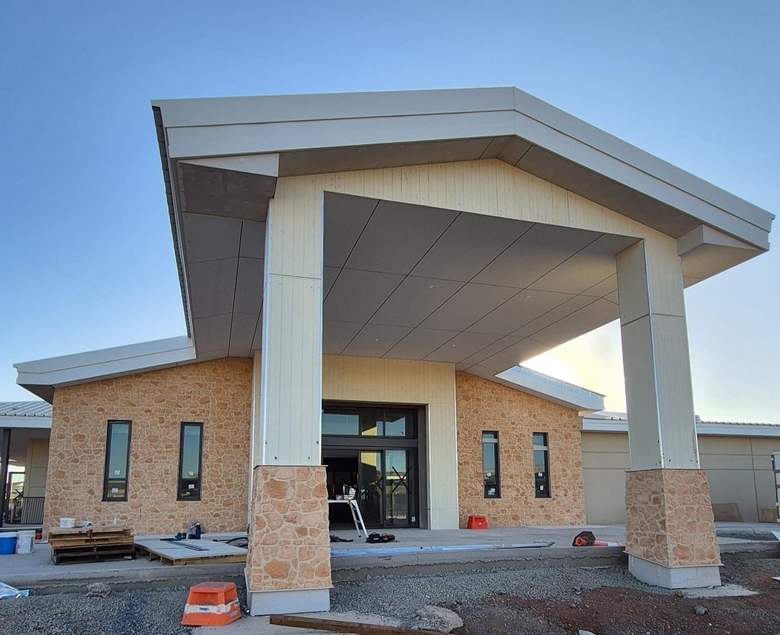Completed entry canopy on a commercial building.