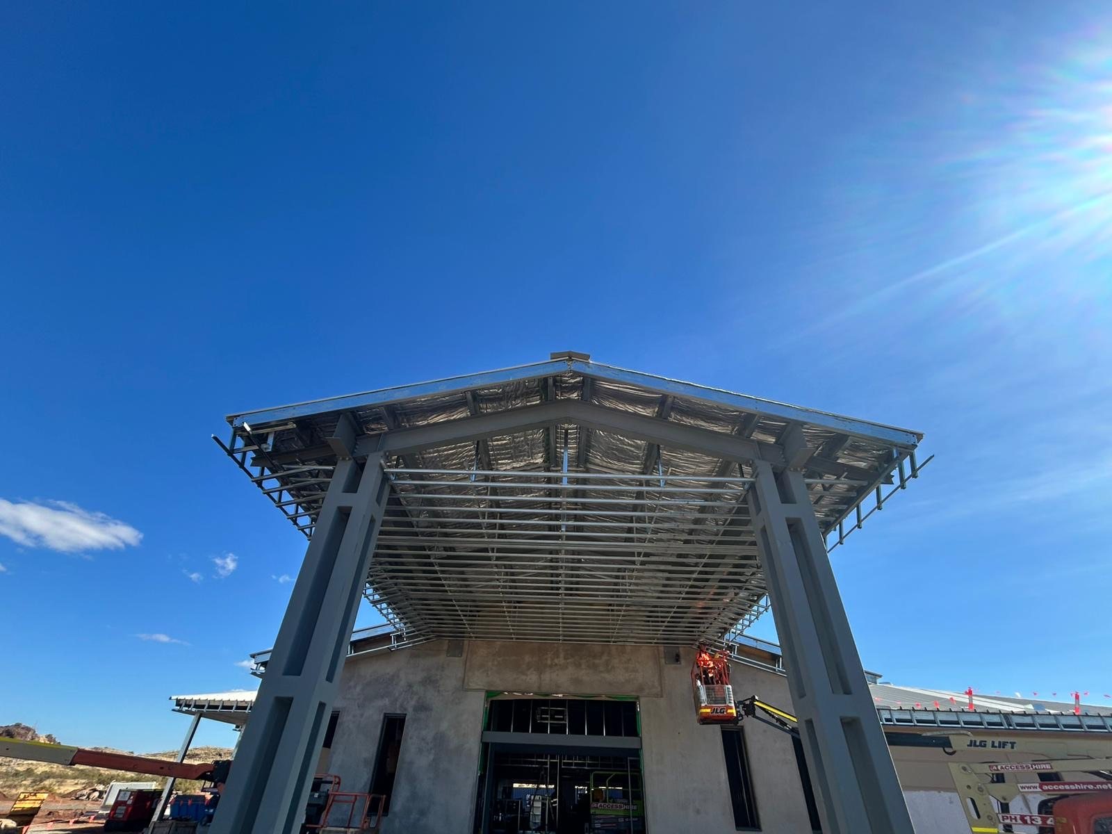 Entry canopy steel and soffit framing before CFC sheeting.